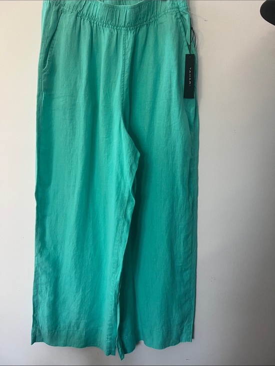 Tahari Pants - Tahari Turquoise high waist Wide-Leg Linen-Pants made in India